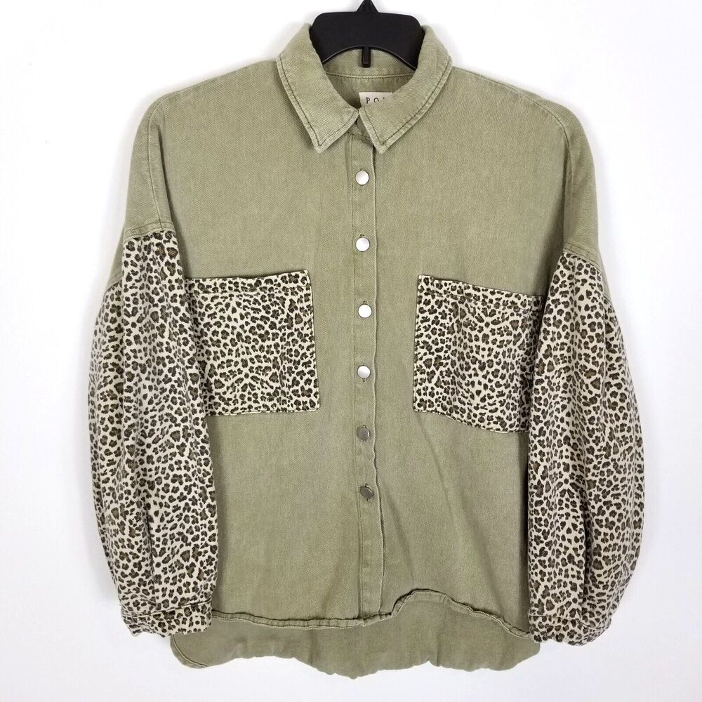 POL Olive and Leopard Print Jean Jacket